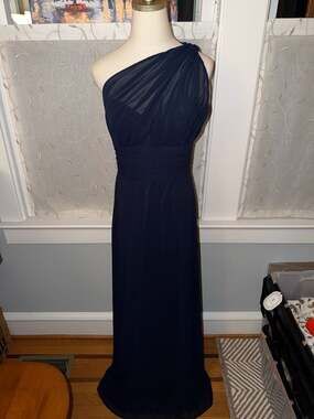 WTOO by Watters One-Shoulder Navy Chiffon Floor Length Bridesmaid Dress